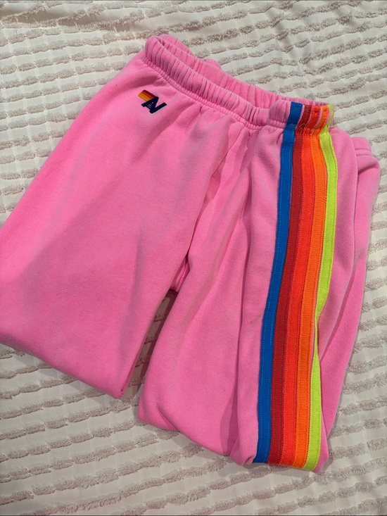 Aviator Nation Pants - Aviator Nation Pink Track Joggers with Rainbow Stripe
